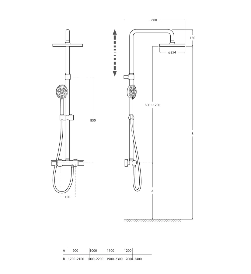 душевая стойка EVEN-T Round с верхним душем и термост .  смес . , рег .  высота  / 80‐120 /   ( хром 