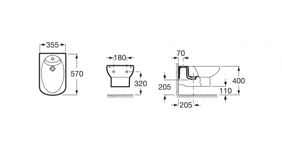 биде DAMA SENSO подвесное  / 35,5х57 /   ( бел )  