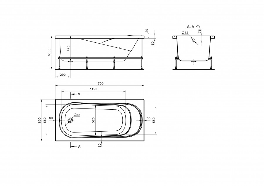 Ванна акриловая Santek КАСАБЛАНКА XL прямоугольная 170x80