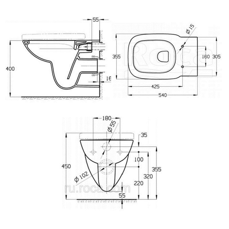 Унитаз подвесной Roca DEBBA Round Rimless