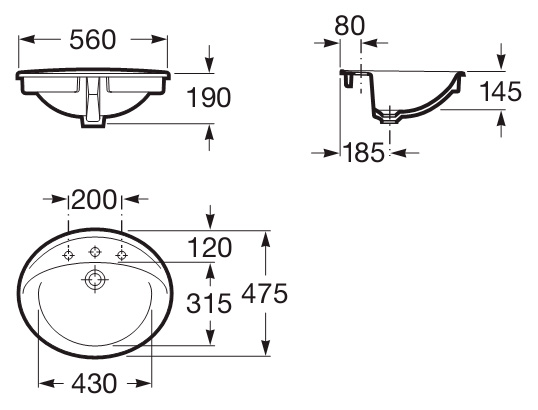 умывальник ALOA овальный врезной  / 56х47,5 /   ( бел )  