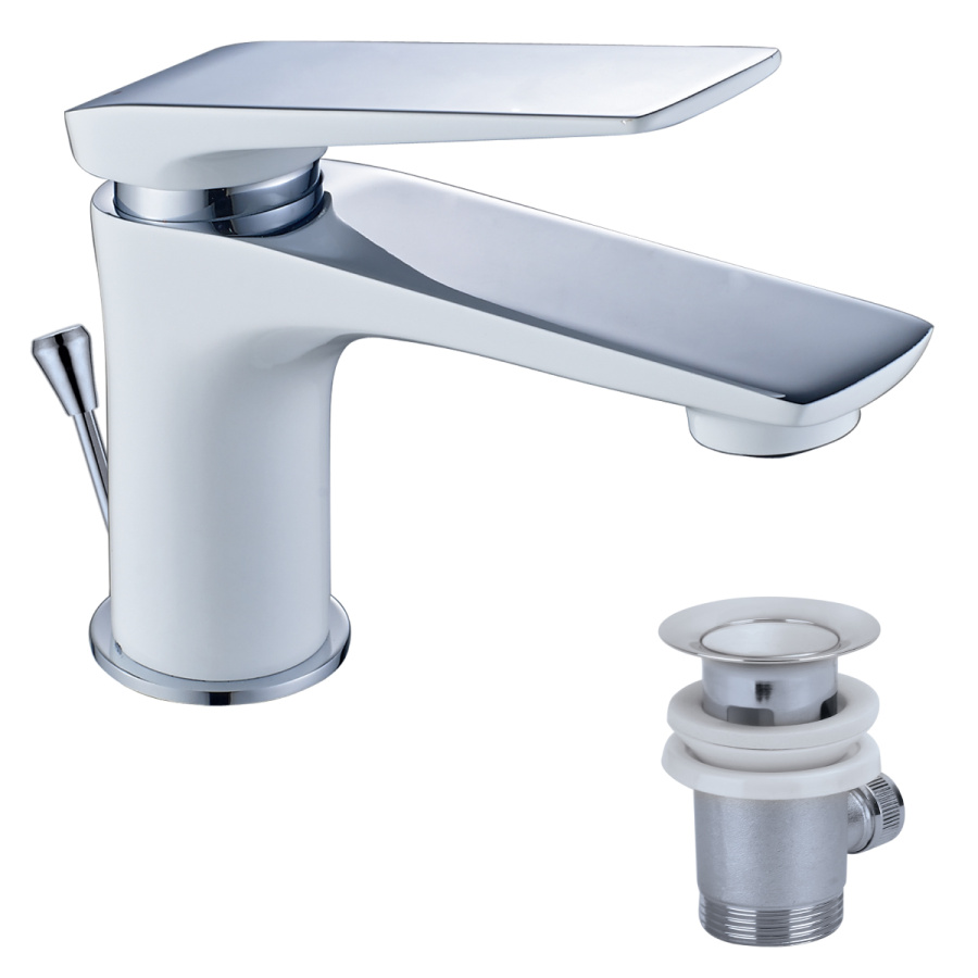 Смеситель для умывальника монолитный, хром/белый 