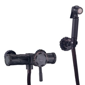 Жасмин Смеситель настенный с гигиеническим душем, черная бронза 