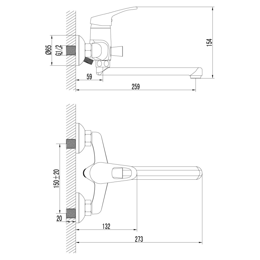 LM3110C "Омега" Смеситель универсальный с плоским изливом 