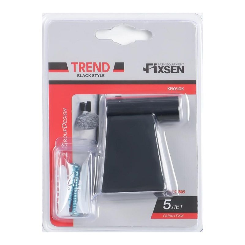 Крючок Fixsen Trend одинарный, черный