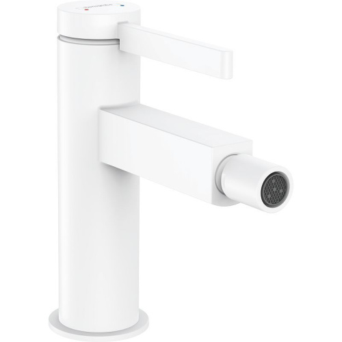 Смеситель для биде Hansgrohe Finoris со сливным гарнитуром, керамический картридж, белый матовый