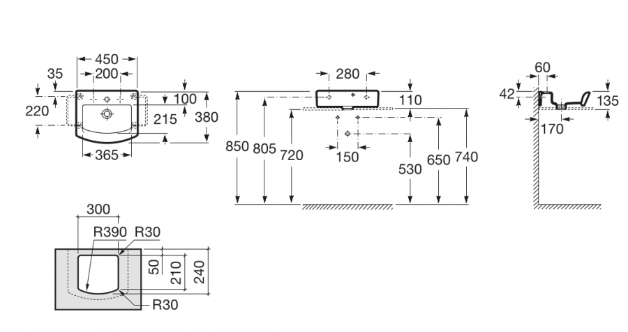 мини-раковина HALL  / 45x38 /   ( бел )  