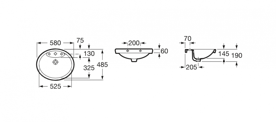 умывальник  DAMA SENSO  / 58x48,5 /  врезной  ( бел )  