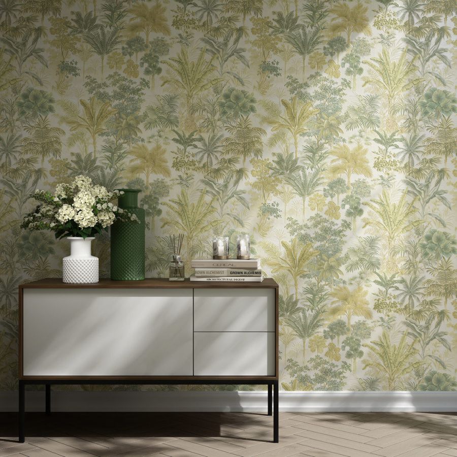 Обои виниловые на флизелиновой основе Оазис мотив, зелёный 